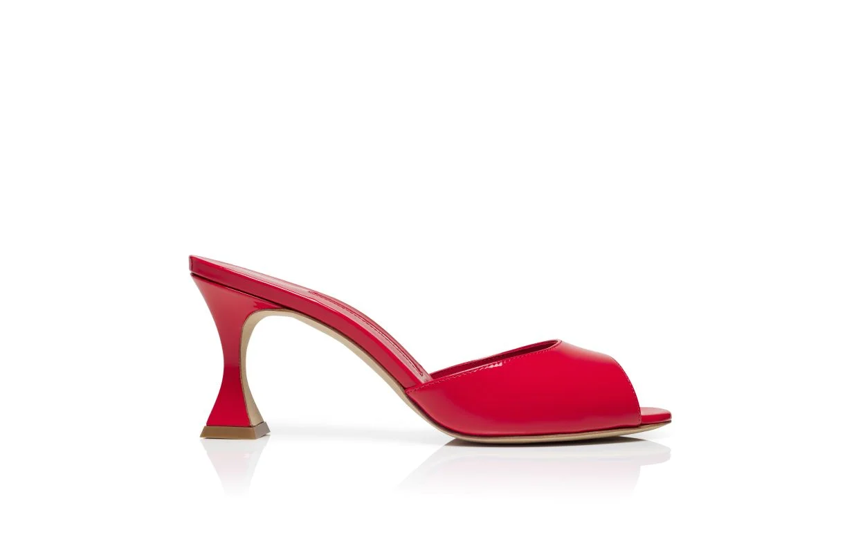 Red Patent Leather Open Toe Mules - 1