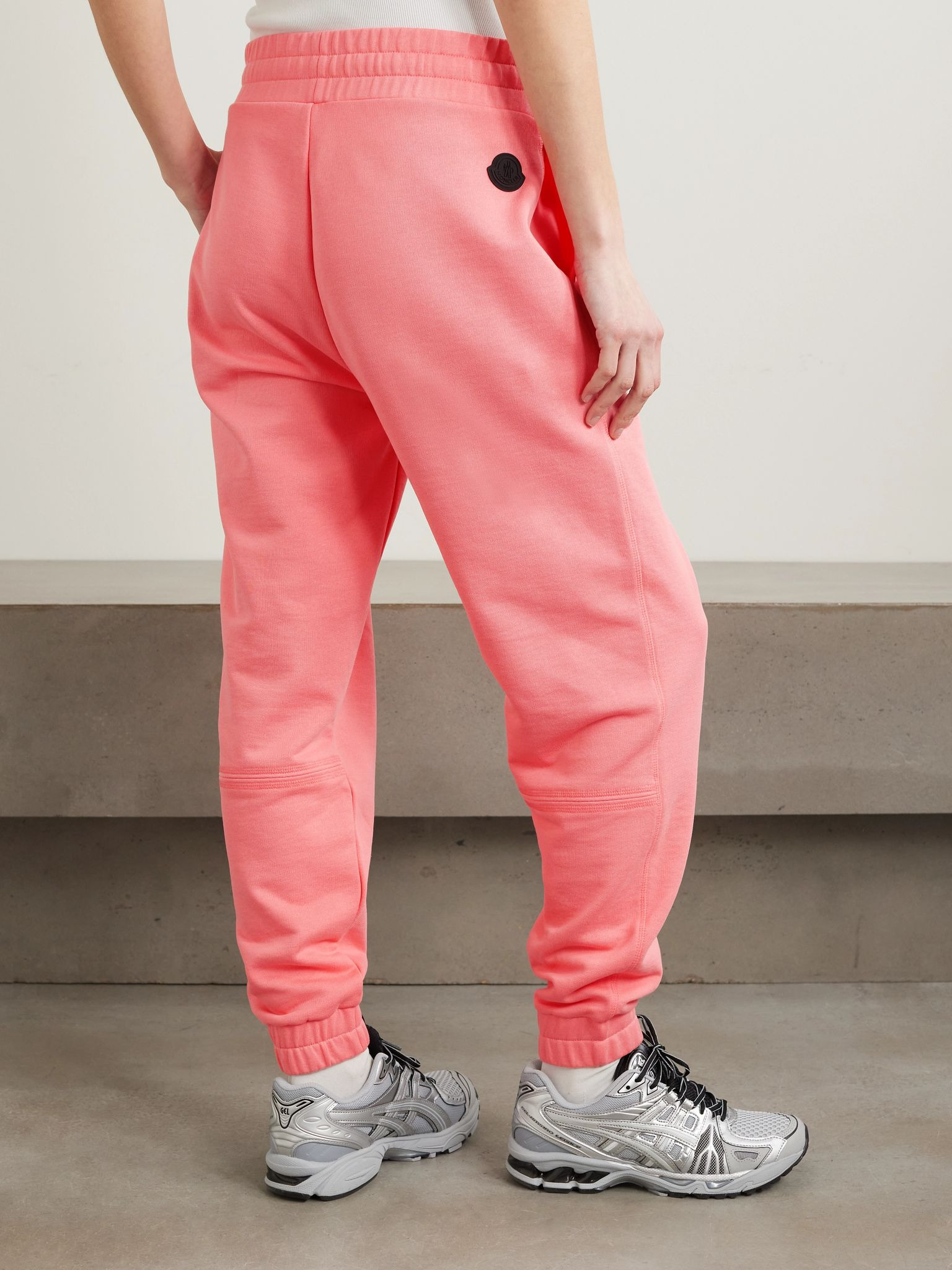 Embossed cotton-jersey tapered track pants Pink - 3