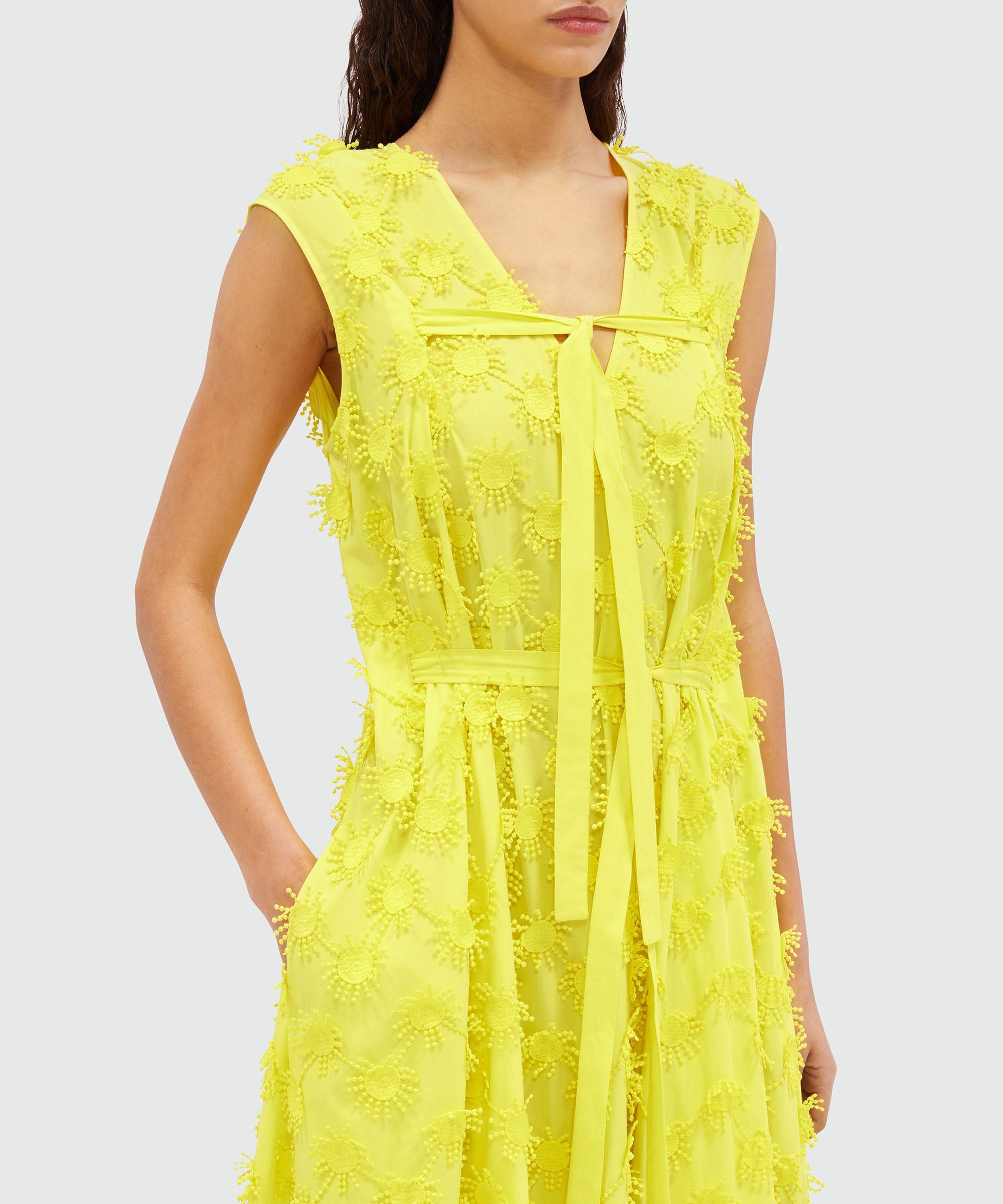 Midi dress in yellow poplin with embroidery - 5