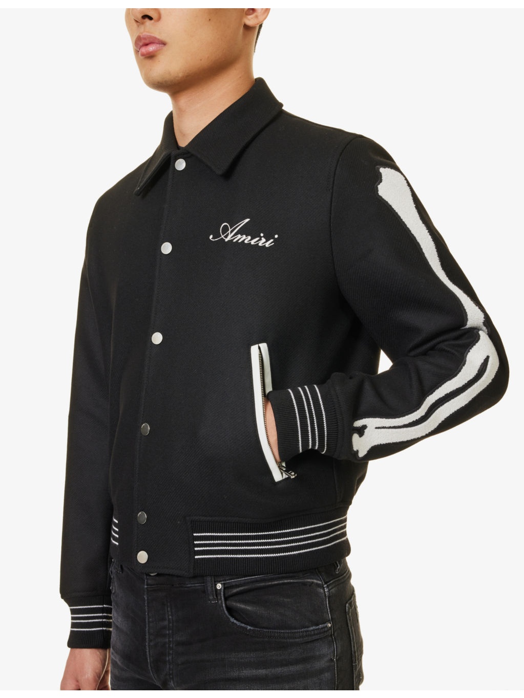 Bones spread-collar two-slip-pockets regular-fit wool-blend jacket - 5