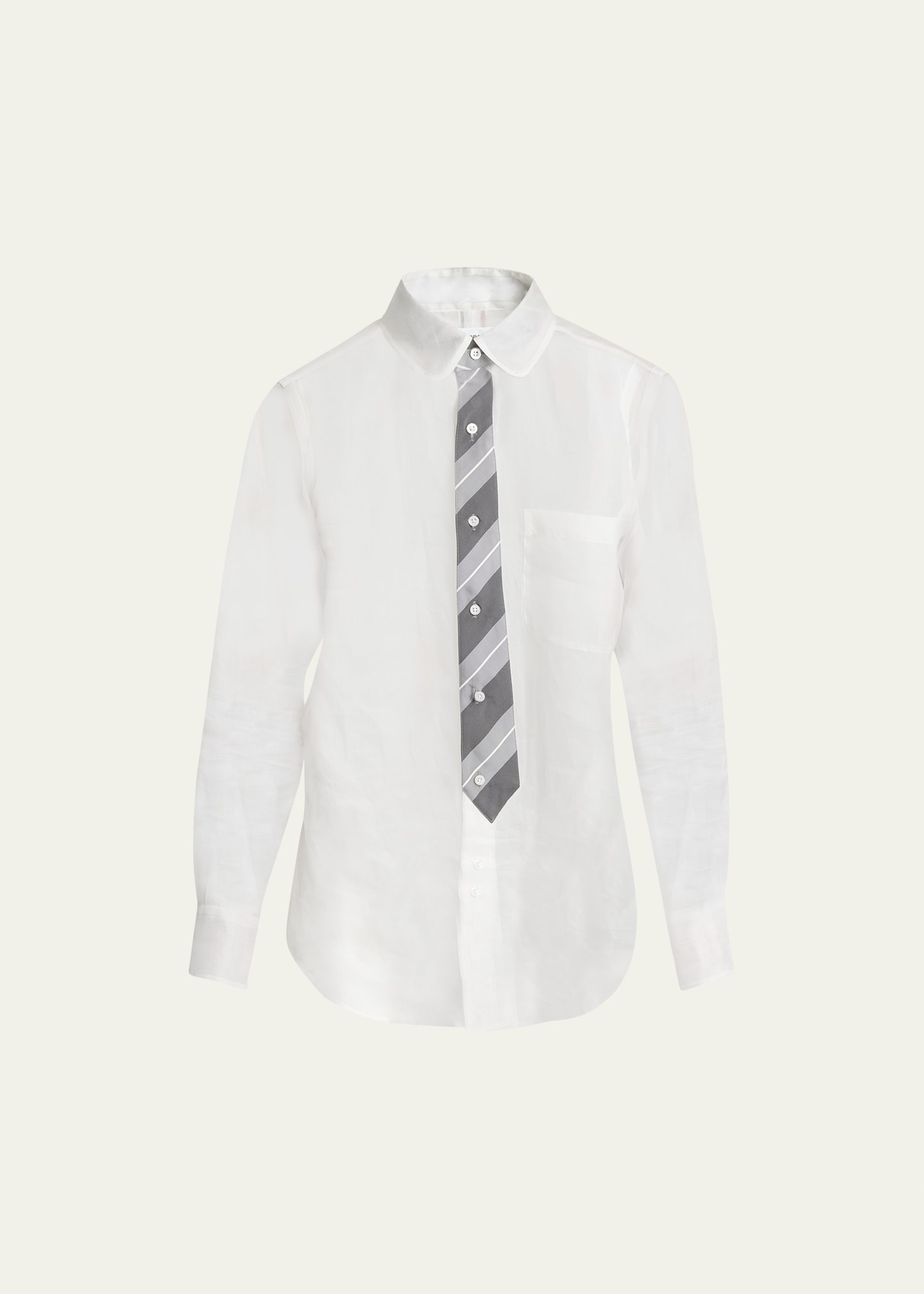 Men's Sheer Organza Shirt with Tie Print - 1