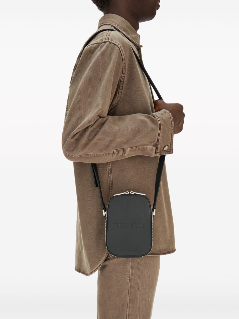 logo-debossed leather shoulder bag - 2