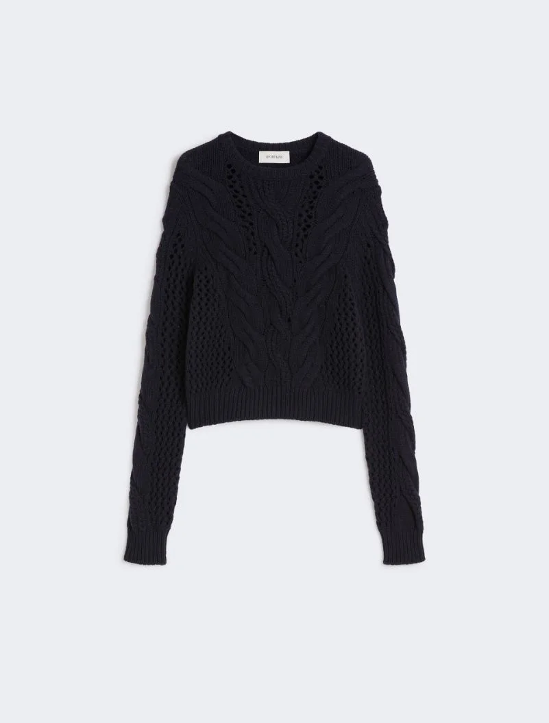Cable-knit crew-neck sweater - OIL - 1