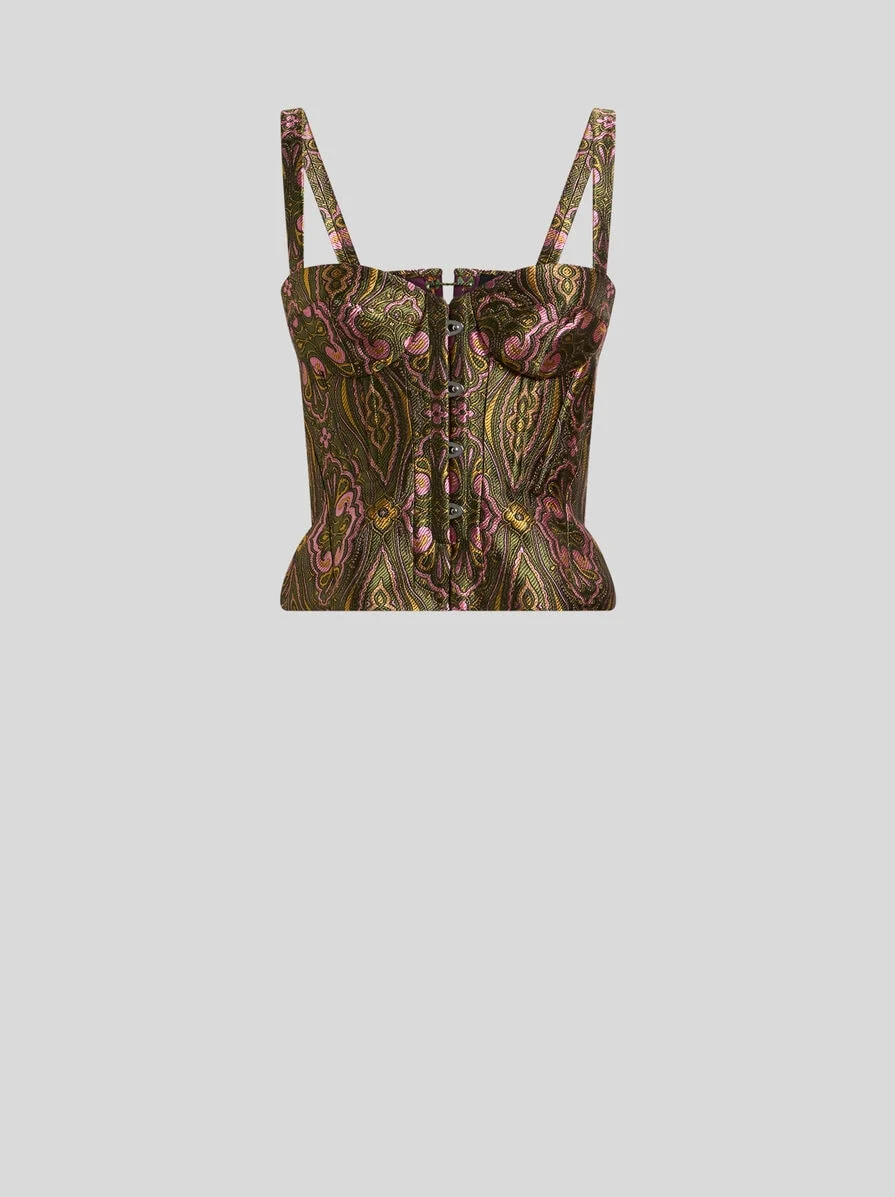 JACQUARD CORSET TOP WITH FLORAL MEDALLION MOTIF - 1