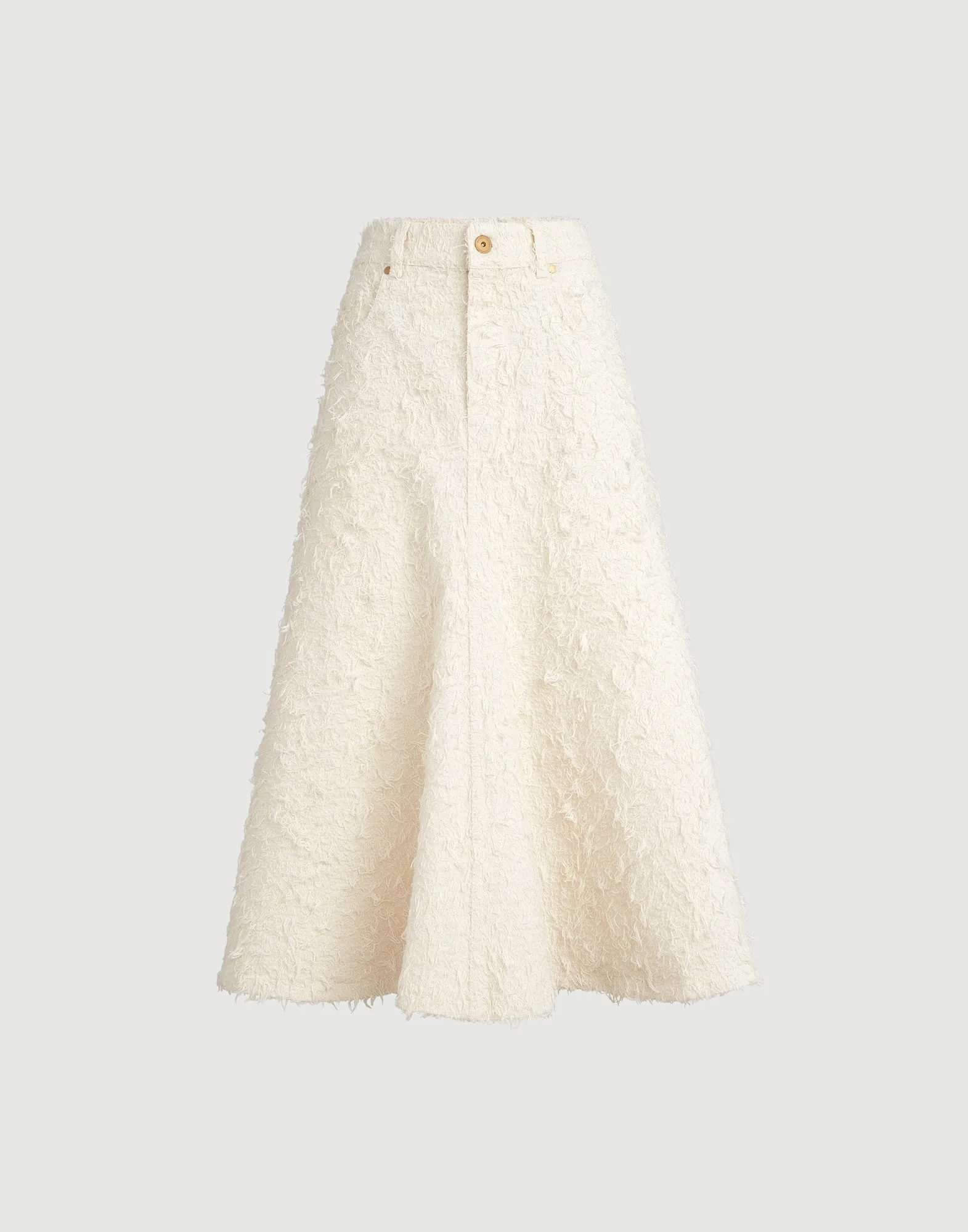 Fuzzy dyed denim five-pocket flared skirt with monili - 1