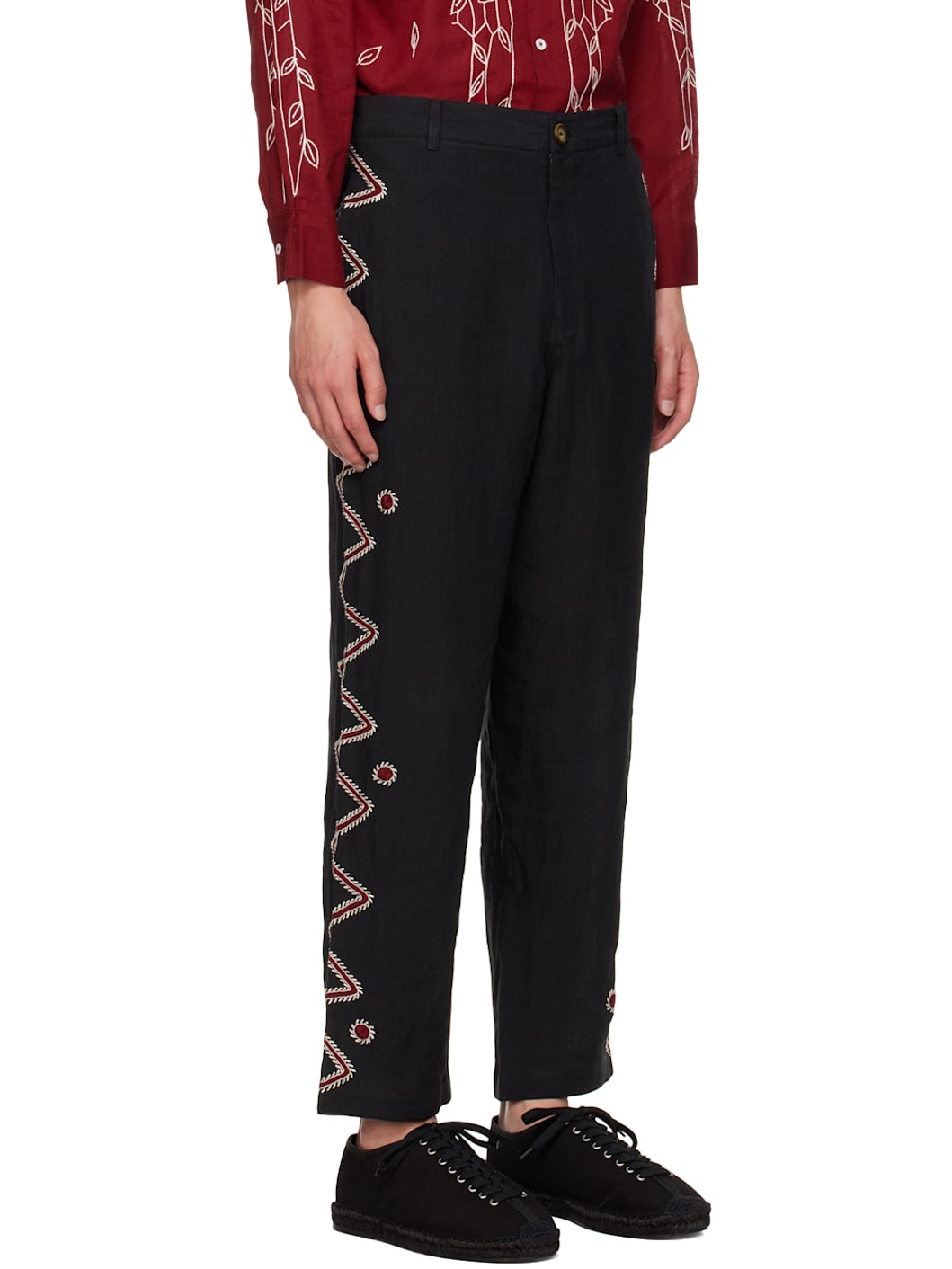 Black Embroidered Trosuers - 2
