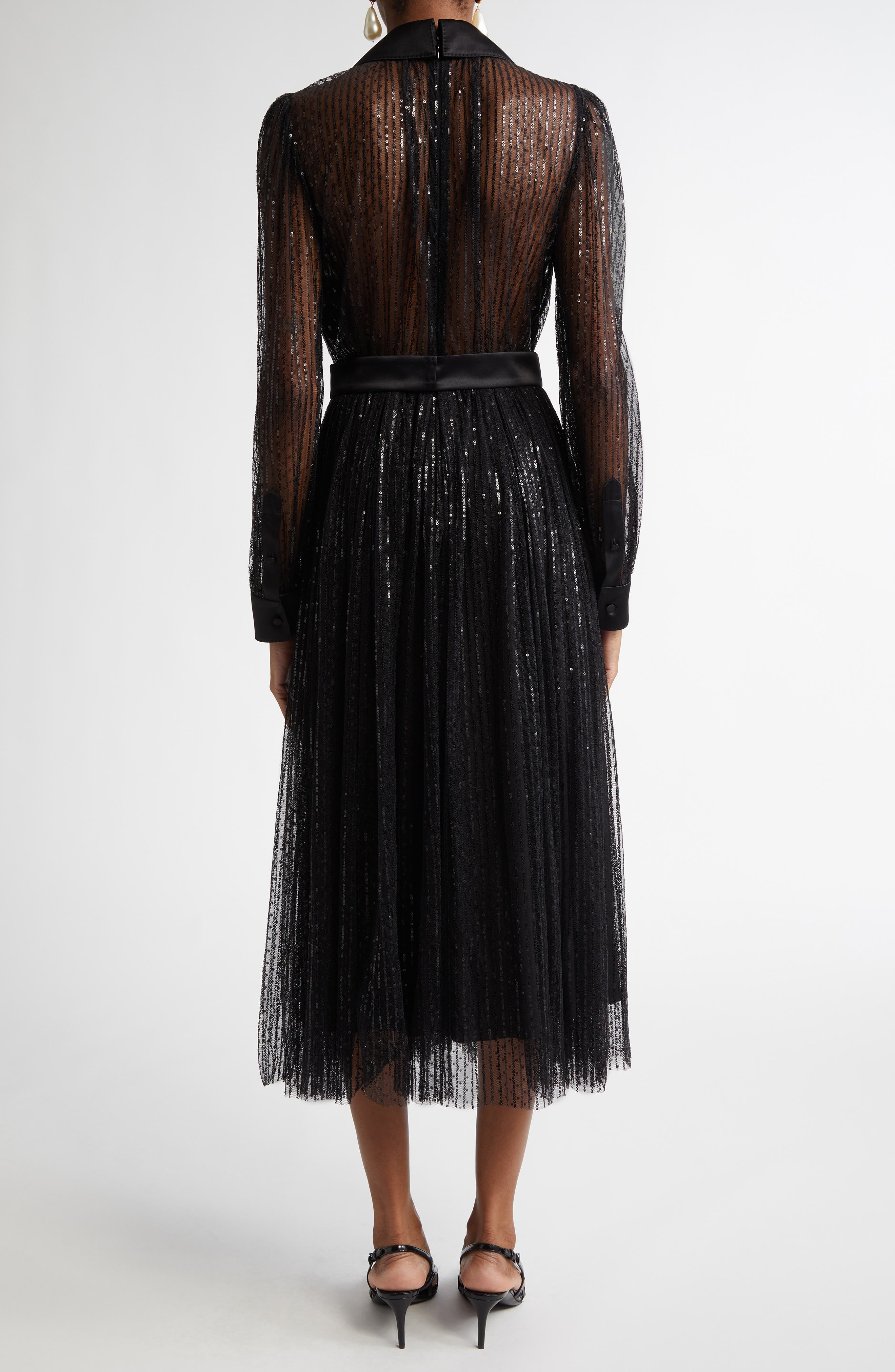 Dolce&Gabbana Sequin Sheer Long Sleeve Blazer Midi Dress in N0000 Nero at Nordstrom - 2