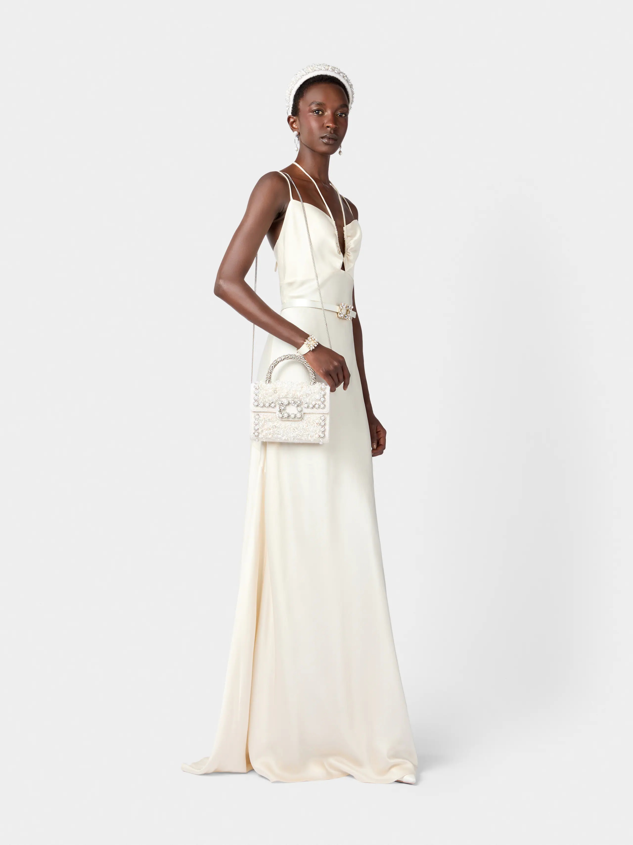Roger Vivier Flower Strass Pearl Mini Buckle Jewel Clutch