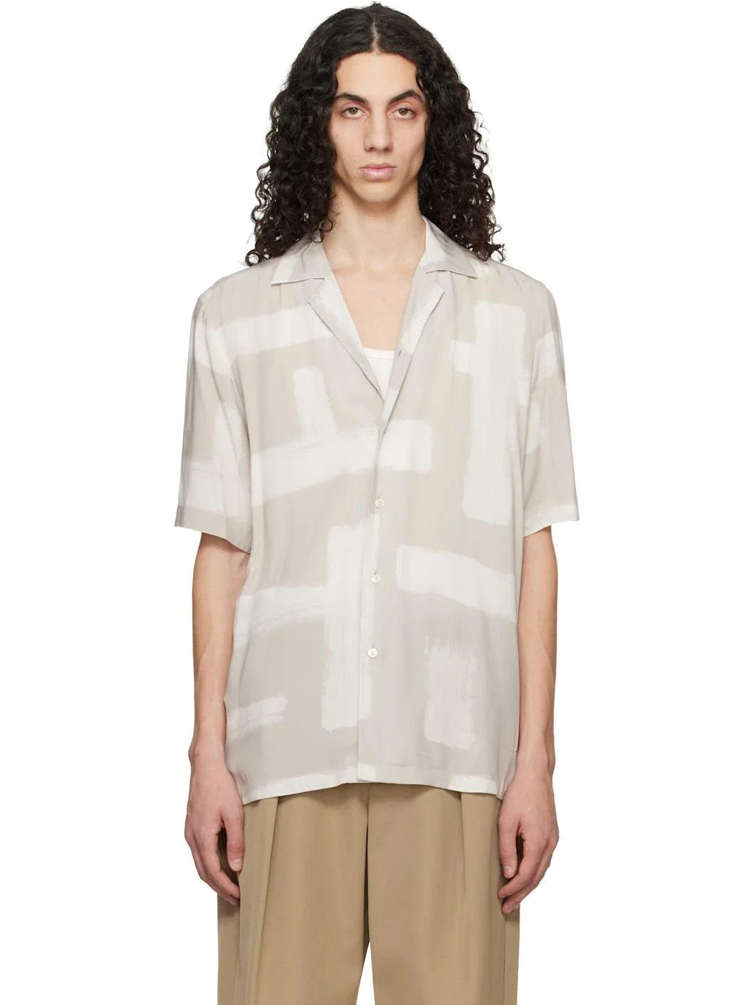 Taupe Regular-Fit Maxi Print Shirt - 1