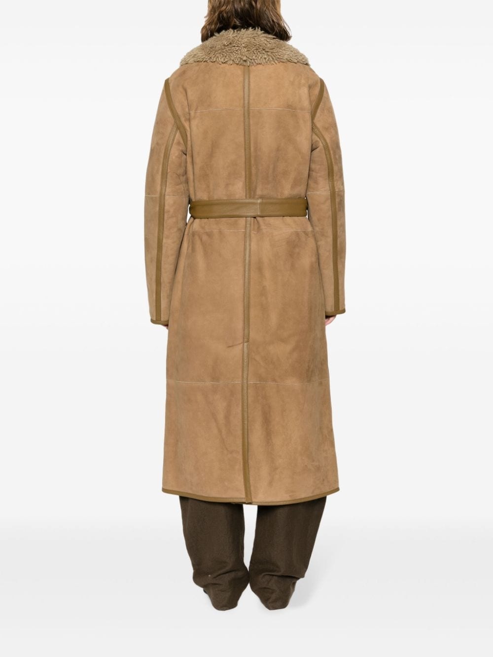 belted shearling coat - 4