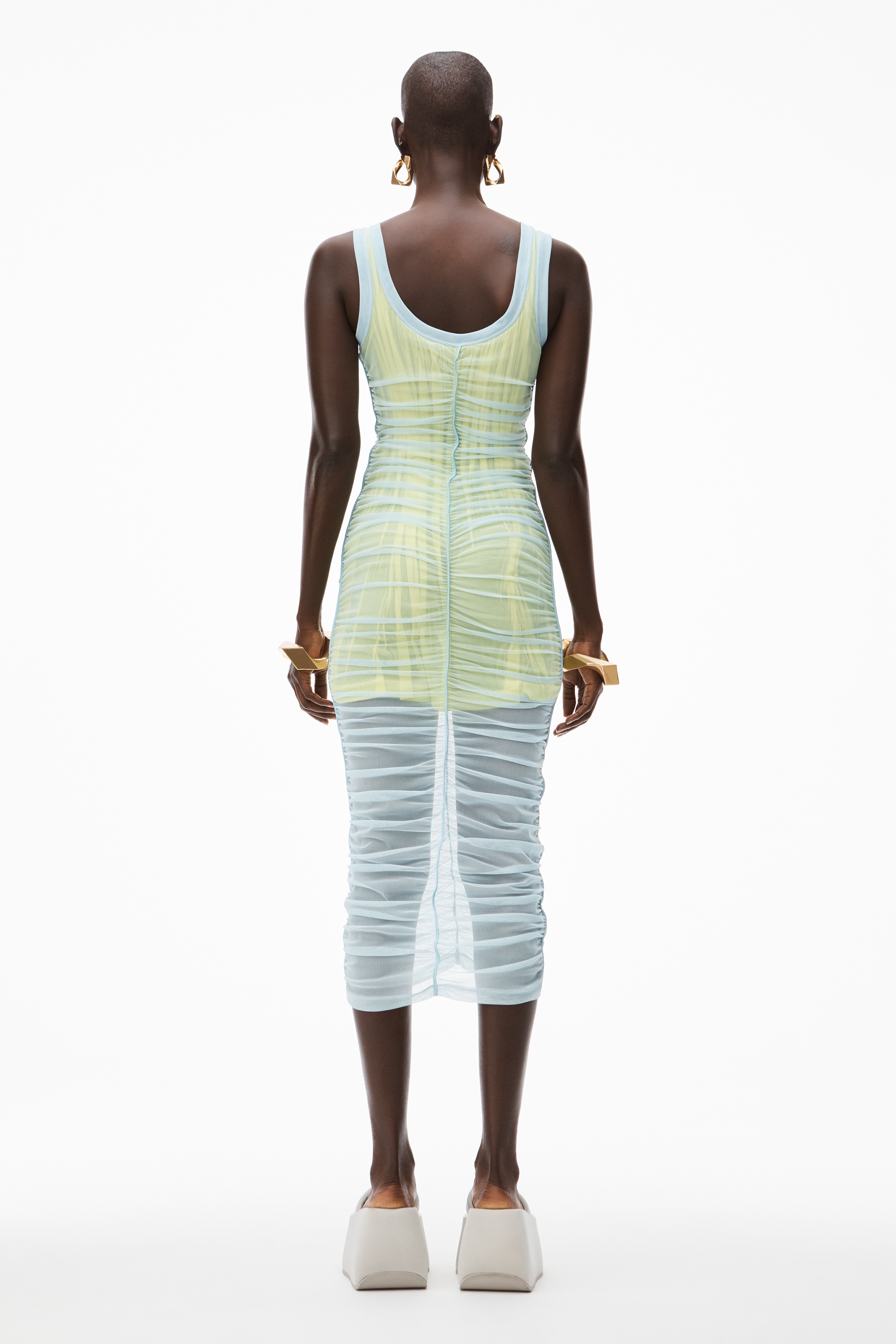 DOUBLE LAYER TANK DRESS IN STRETCH MESH - 5