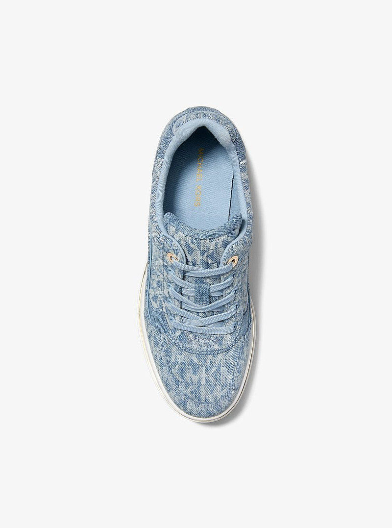 Emmy Signature Logo Print Denim Wedge Trainer 3