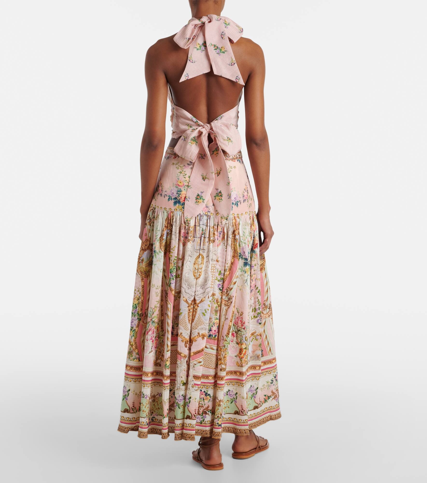 Gathered linen and silk maxi skirt - 3