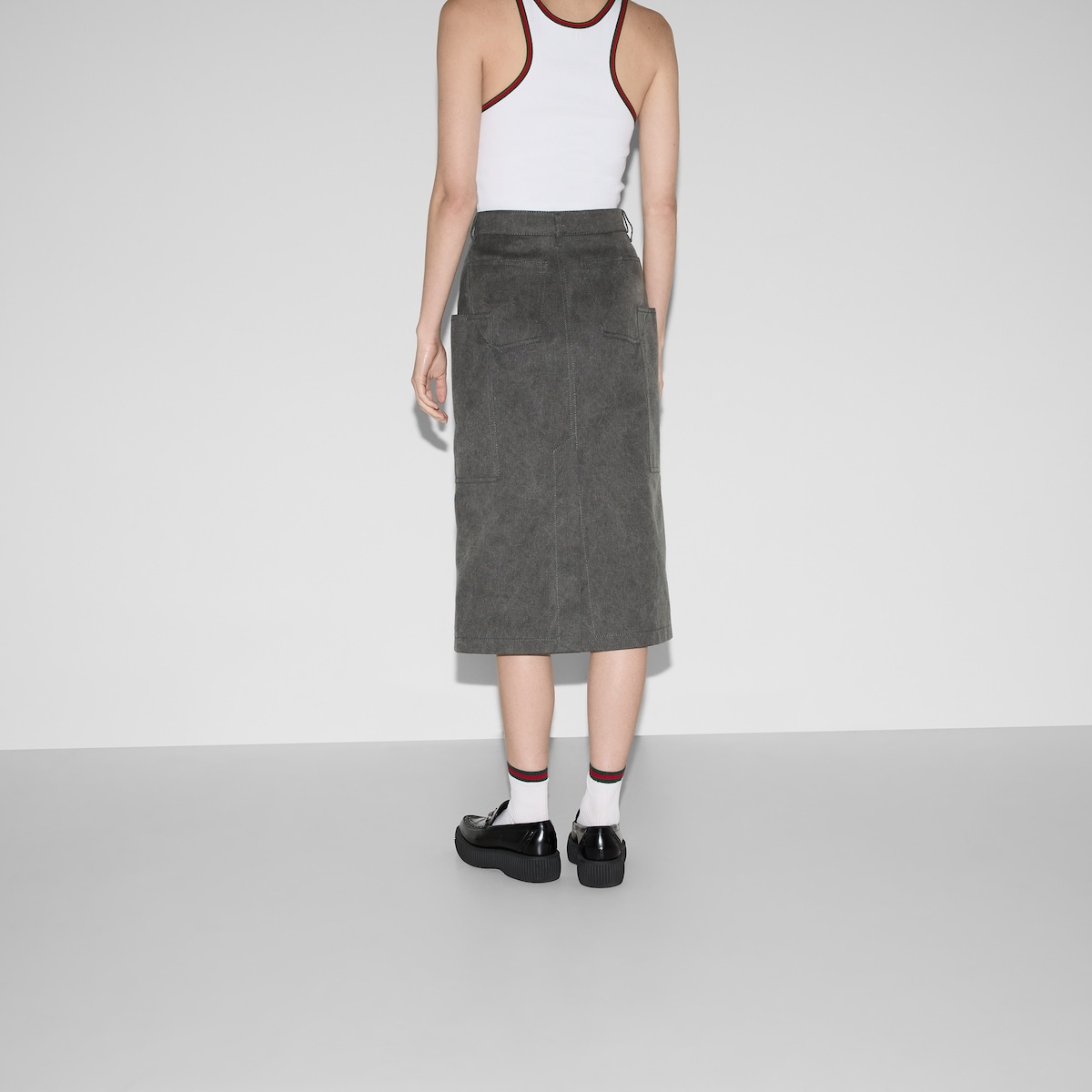 Mid-length cotton canvas delavé skirt - 4