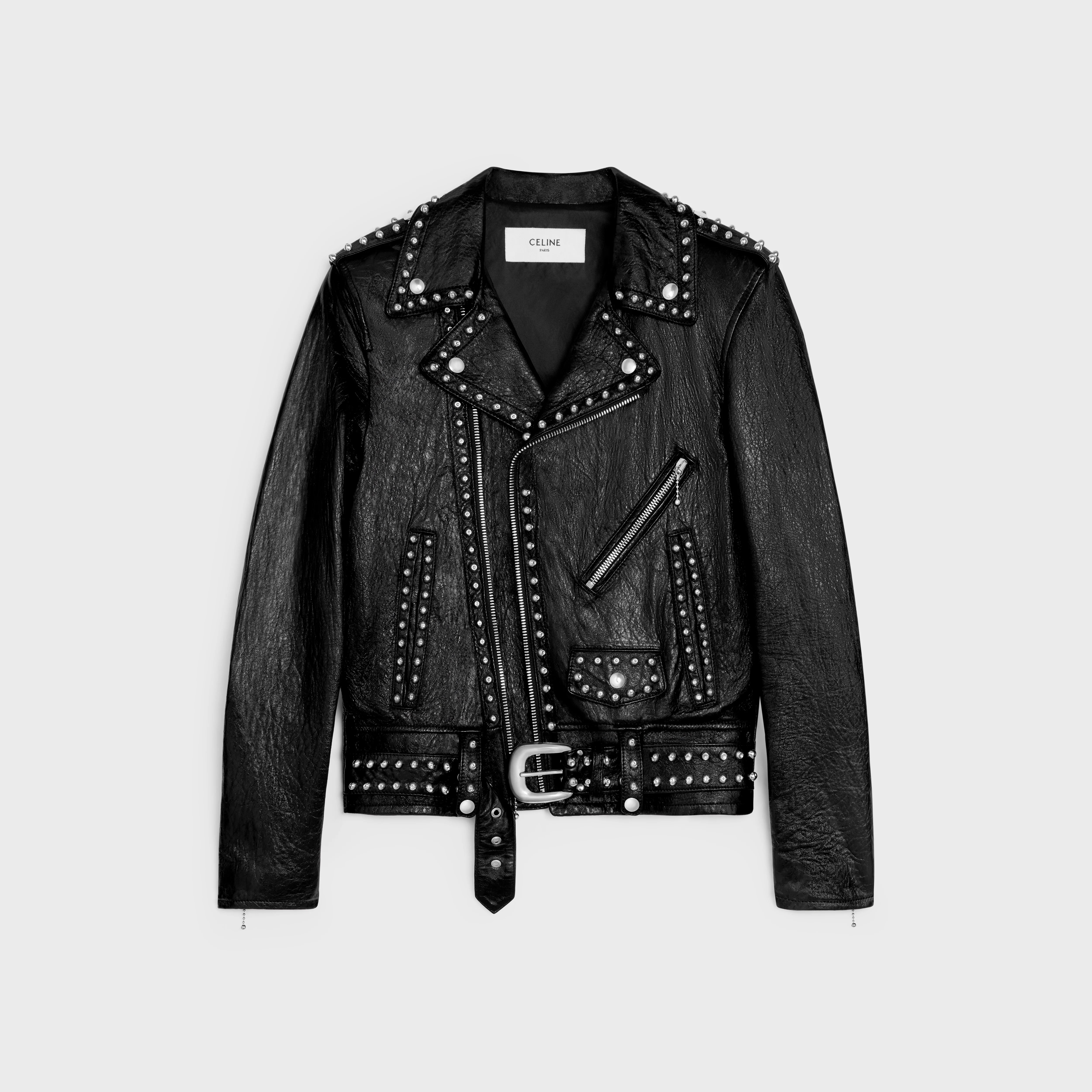 biker jacket with studs in soft lambskin - 1