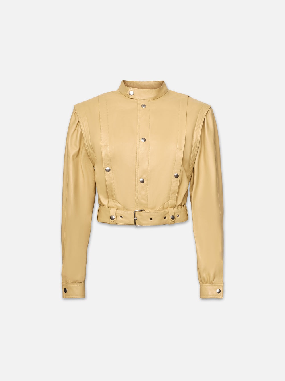 Cinched Waist Leather Jacket in Butter - 1