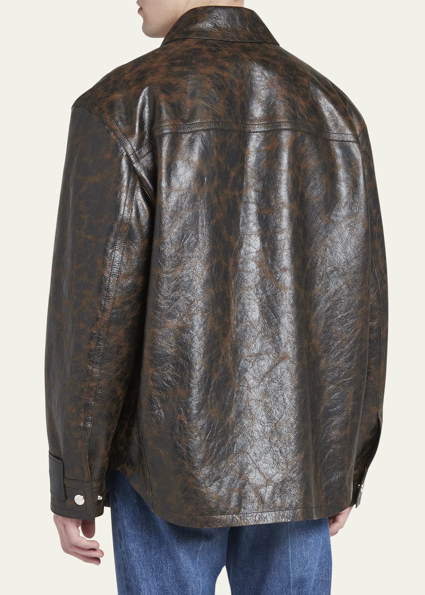Men's Crackled Leather Caban Coat - 3