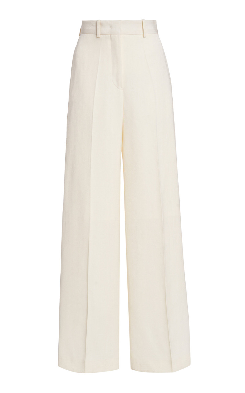 Pleated Silk-Blend Wide-Leg Pants ivory 1