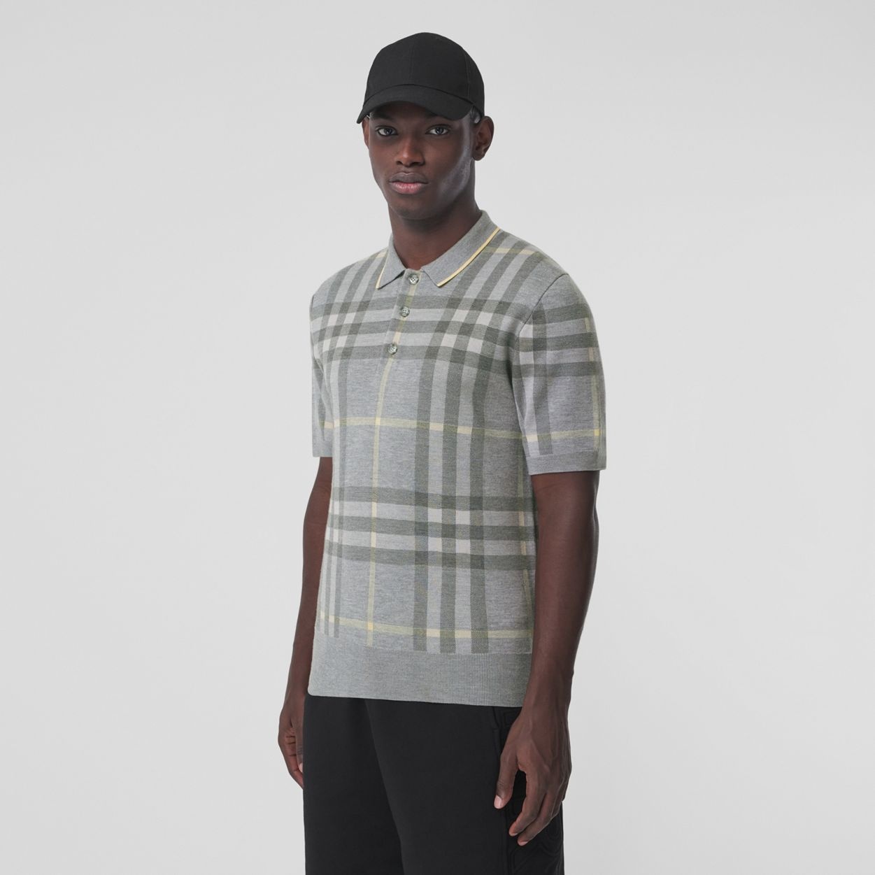 Check Intarsia Wool Silk Polo Shirt - 6