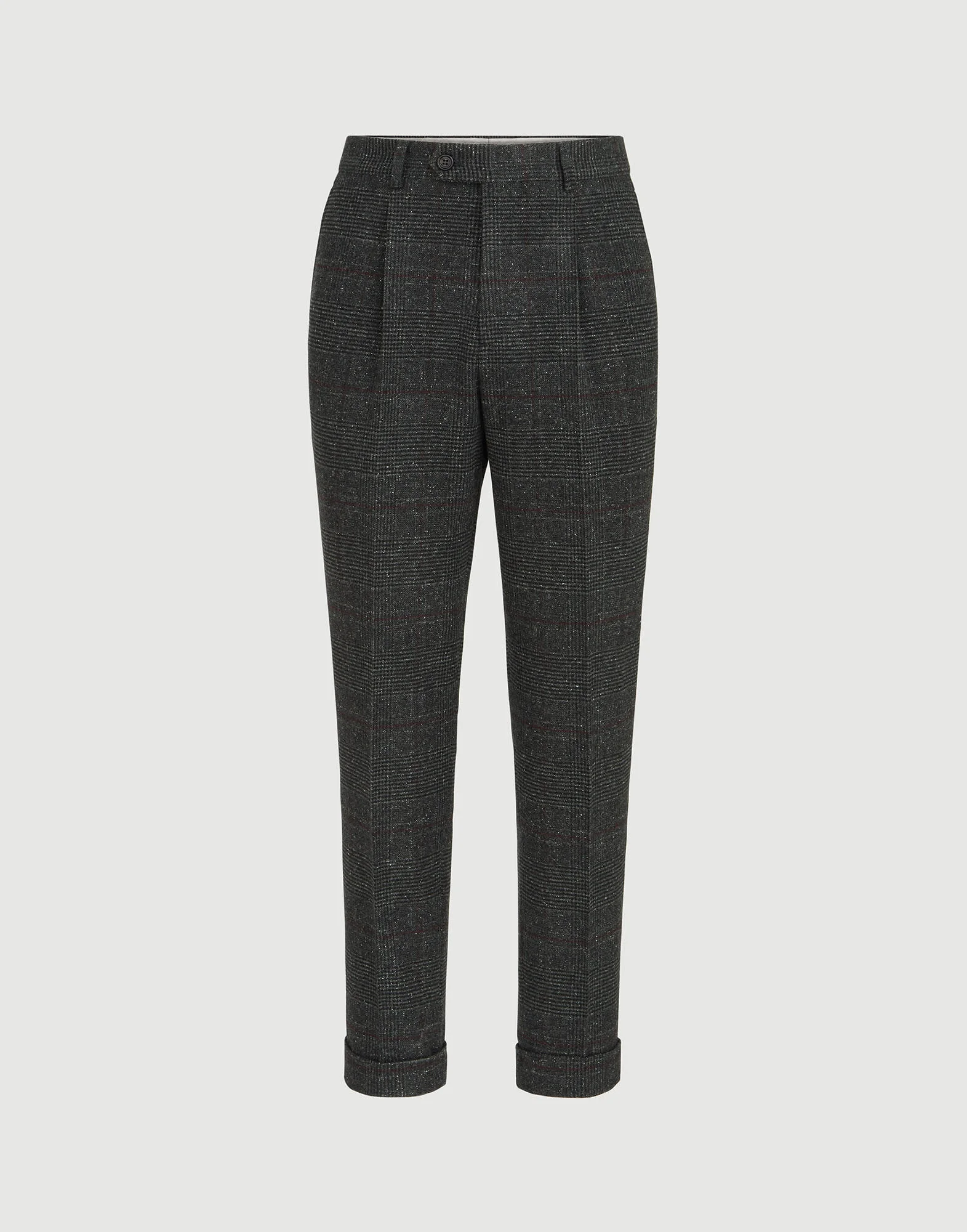 Silk, wool and cashmere Prince of Wales flannel trousers with pleat - 1