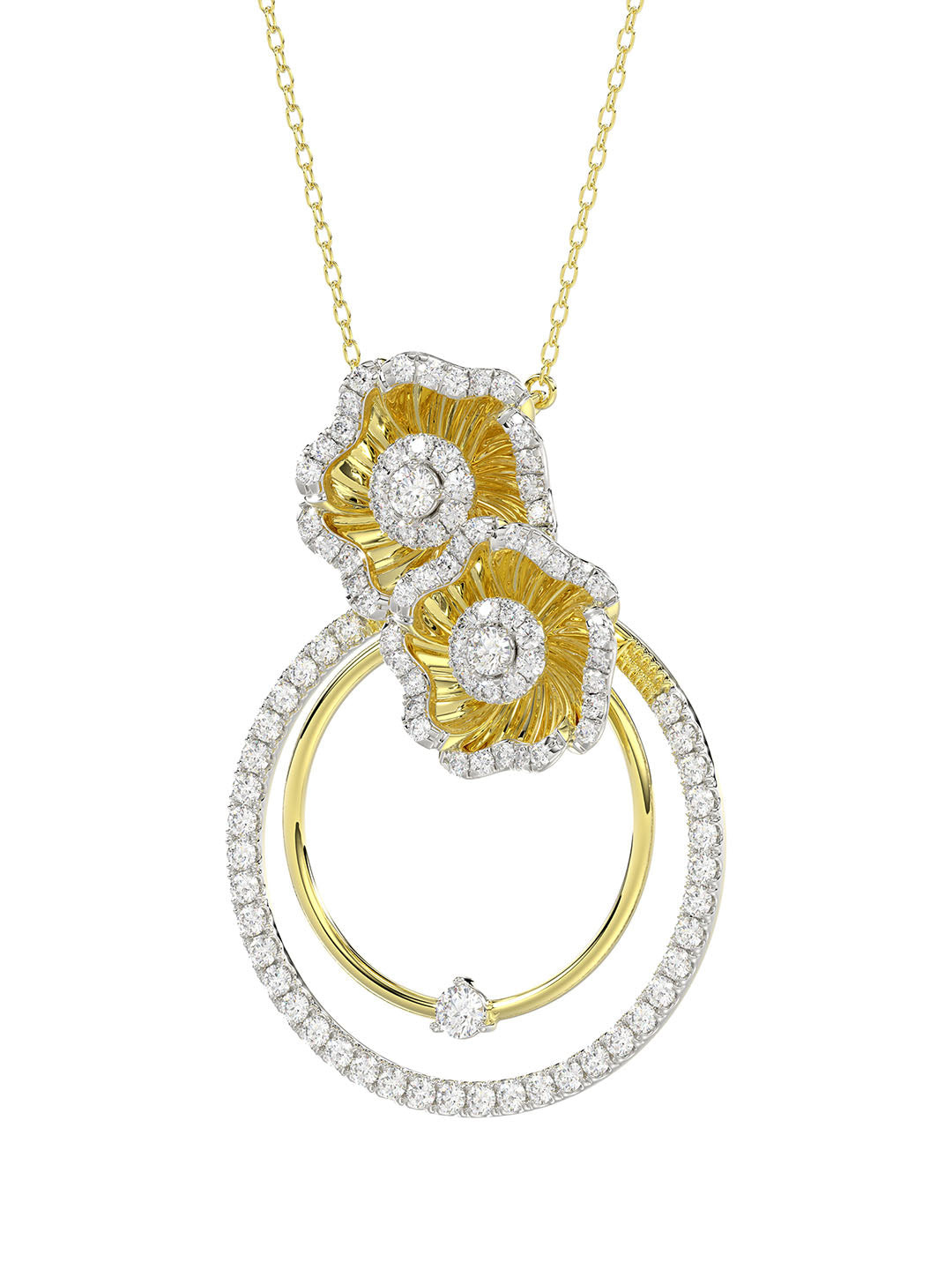 HALO FLOWER YELLOW GOLD PENDANT NECKLACE - 3