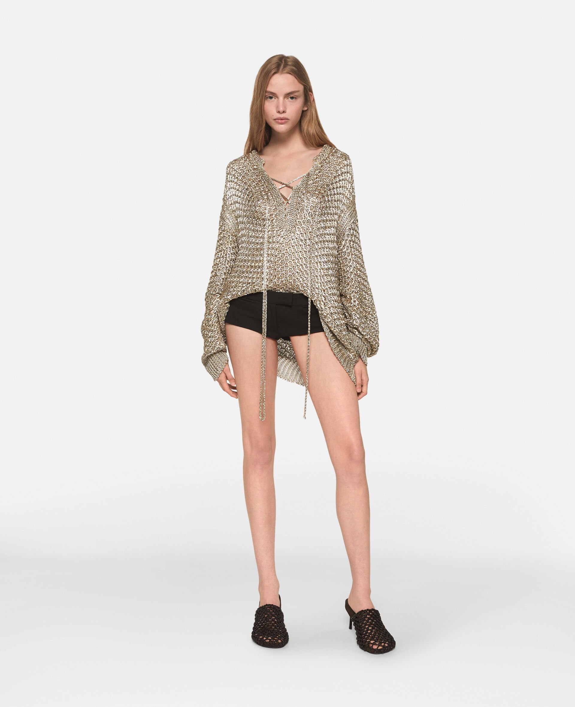 Sheer Sparkle Woven Long-Sleeved Top - 2
