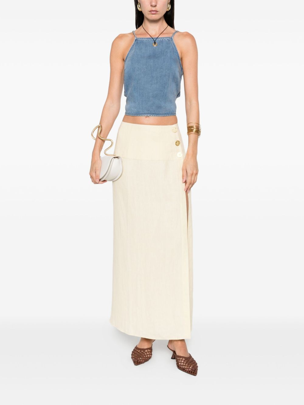 drawstring denim top - 2