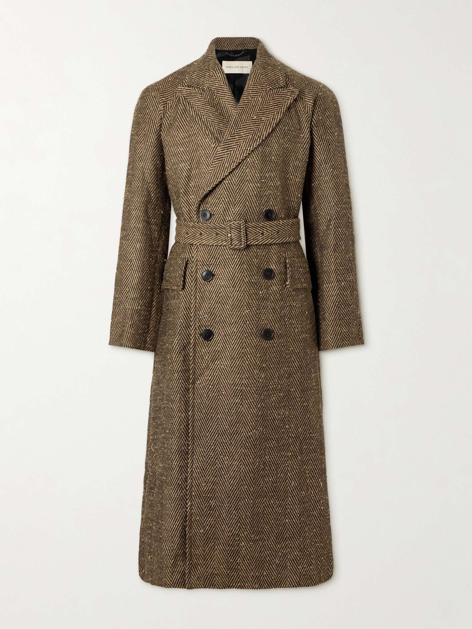 Rarden Double-Breasted Belted Herringbone Linen-Blend Coat - 1
