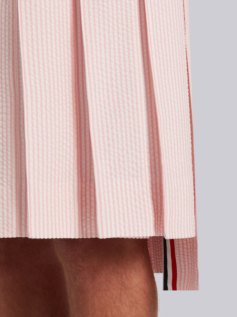 Light Pink Wool Seersucker Knee Length Backstrap Pleated Skirt 5