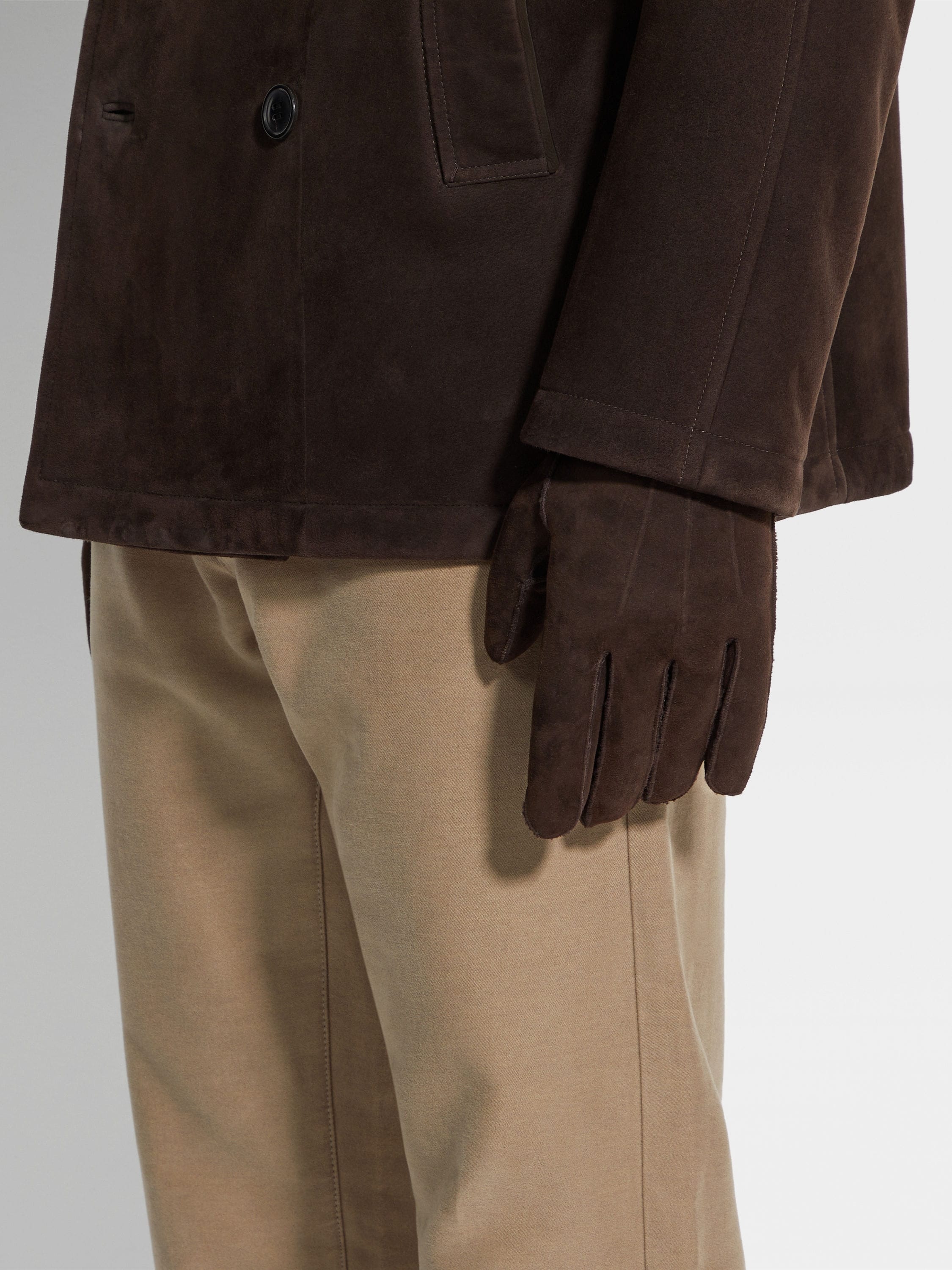 DARK BROWN SUEDE GLOVES - 3