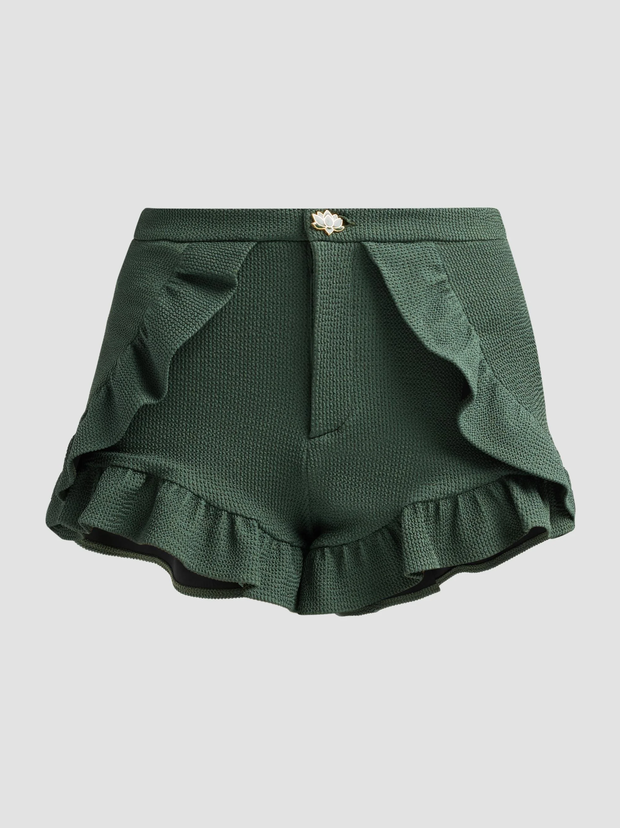 Women's Cora Ruffle Knit Shorts - Green - 1