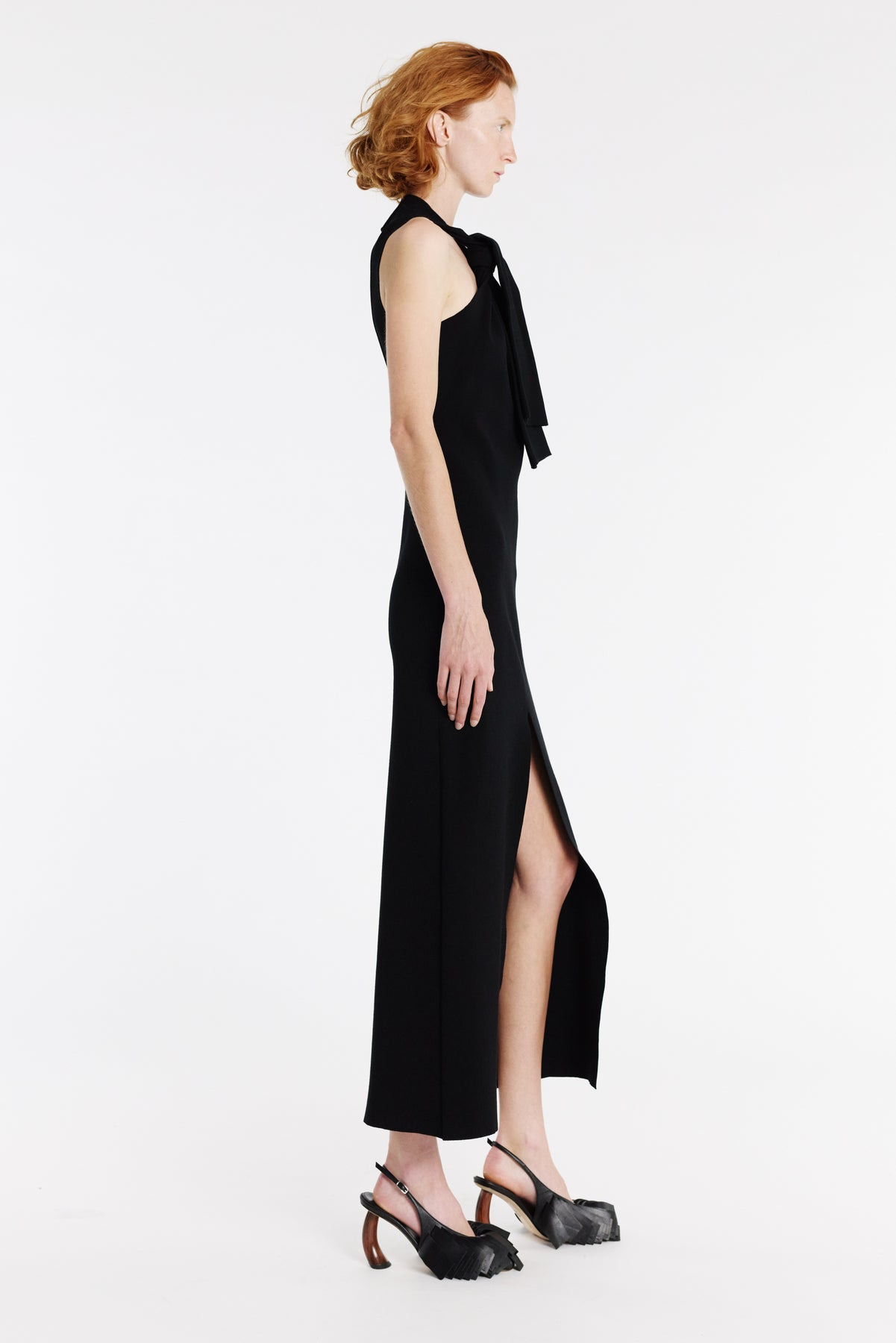 KNIT DRESS WITH NECK TIE BLACK - 5