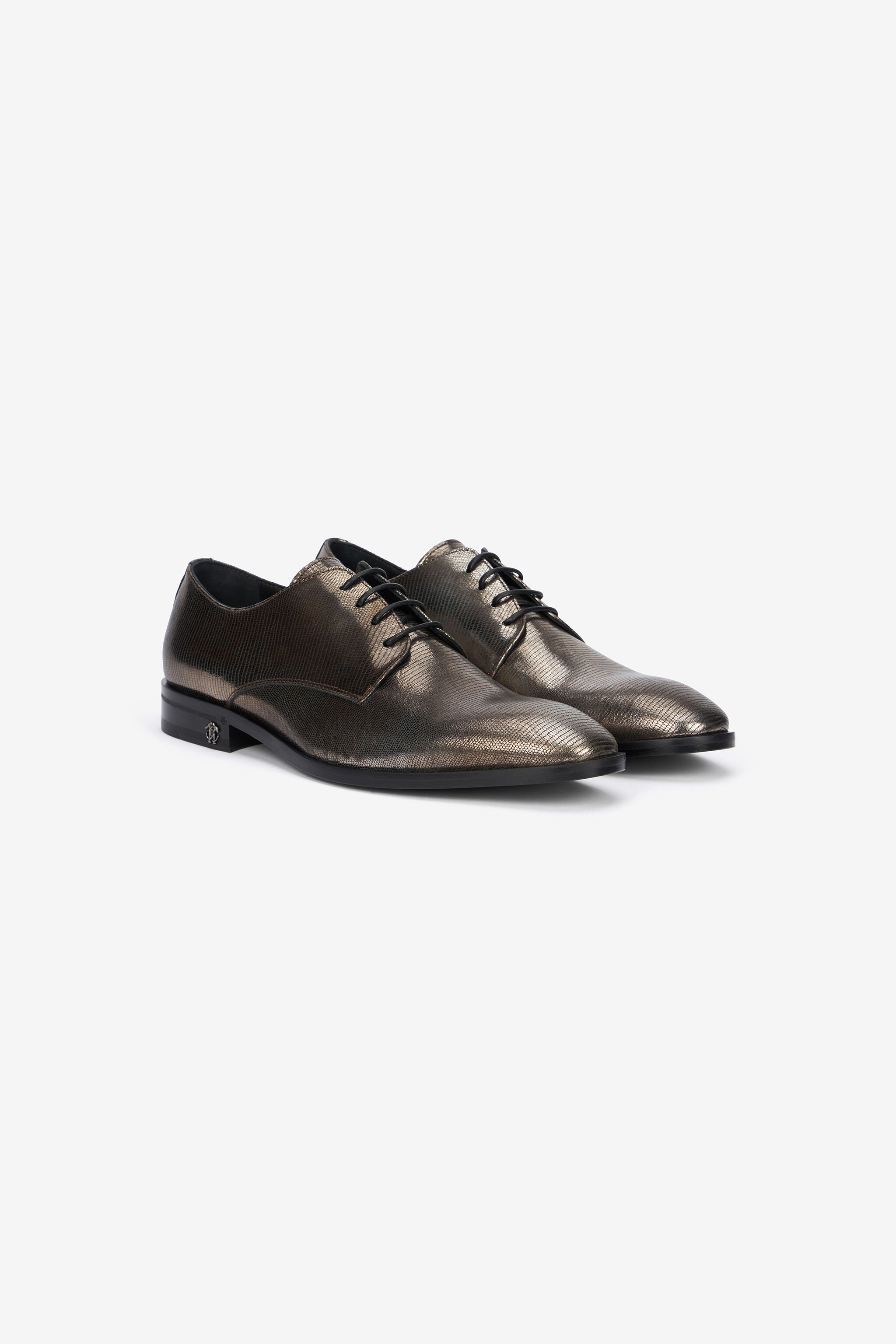 Brown Lace-Up Leather Loafers with Python Effect - 2