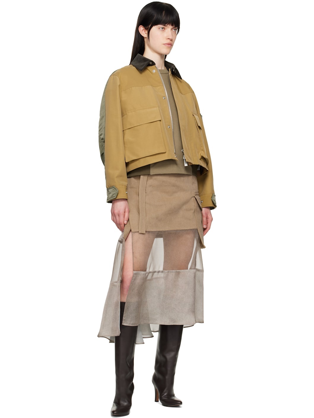 Khaki & Tan Grosgrain & Nylon Twill Jacket - 4