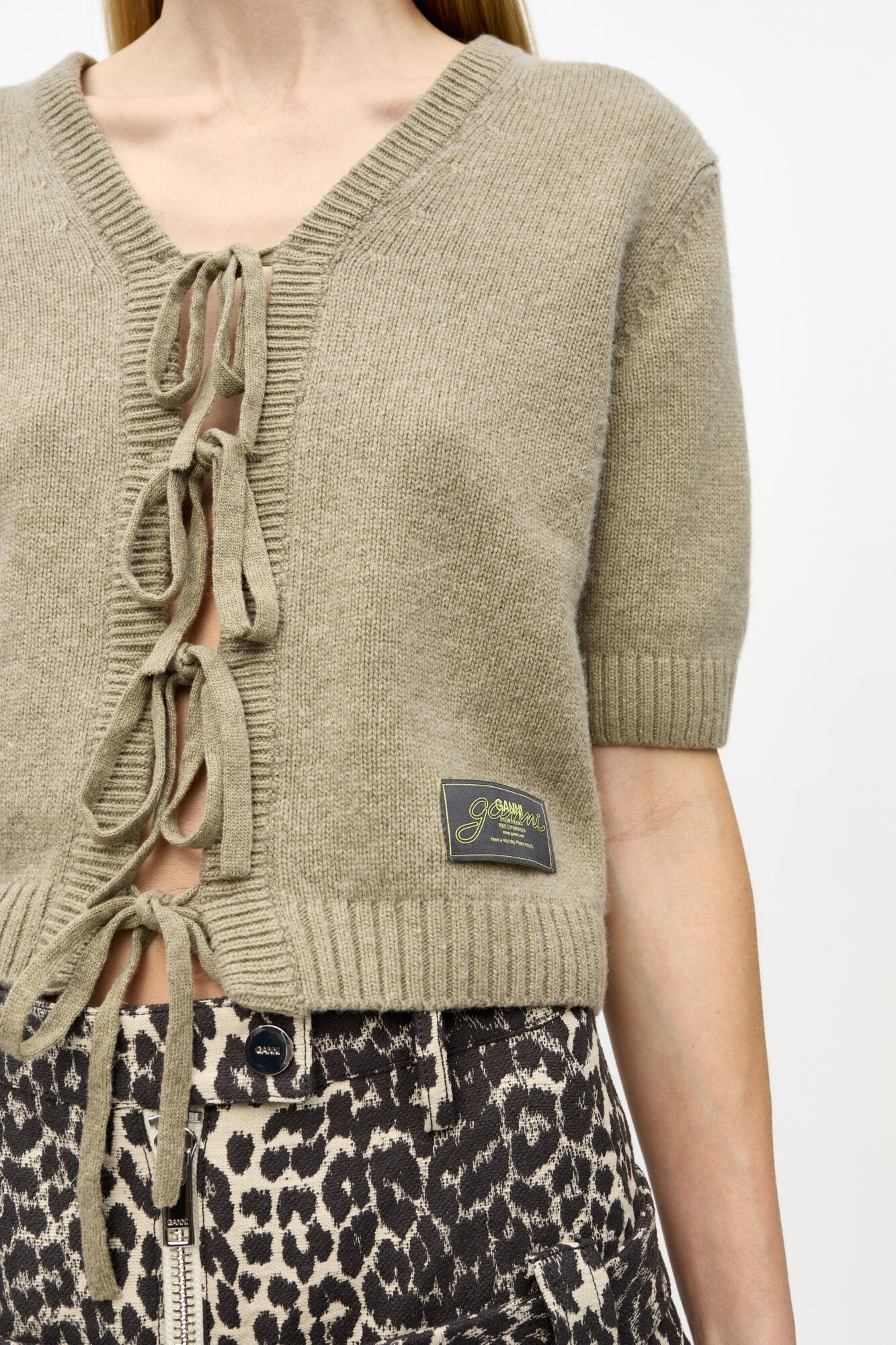 BROWN FUTURE WOOL MIX SHORT SLEEVE CARDIGAN - 5