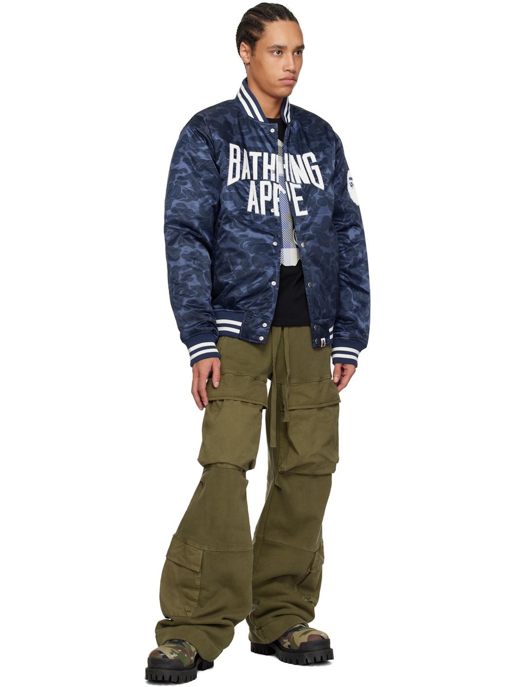 Navy Solid Camo NYC Logo Varsity Bomber Jacket - 4
