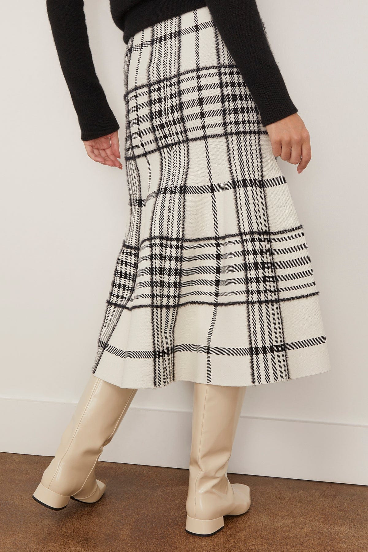 The Rory Flare Knit Skirt in Ivory Plaid - 4