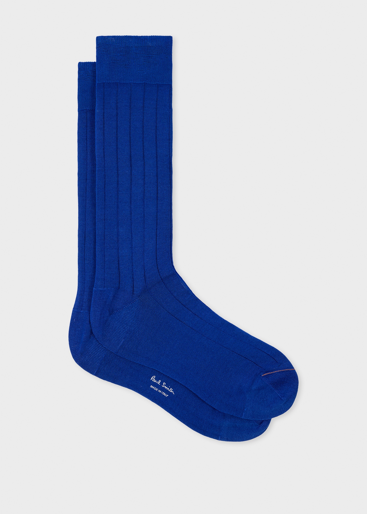 Blue Mercerised Cotton-Blend Ribbed Socks - 1
