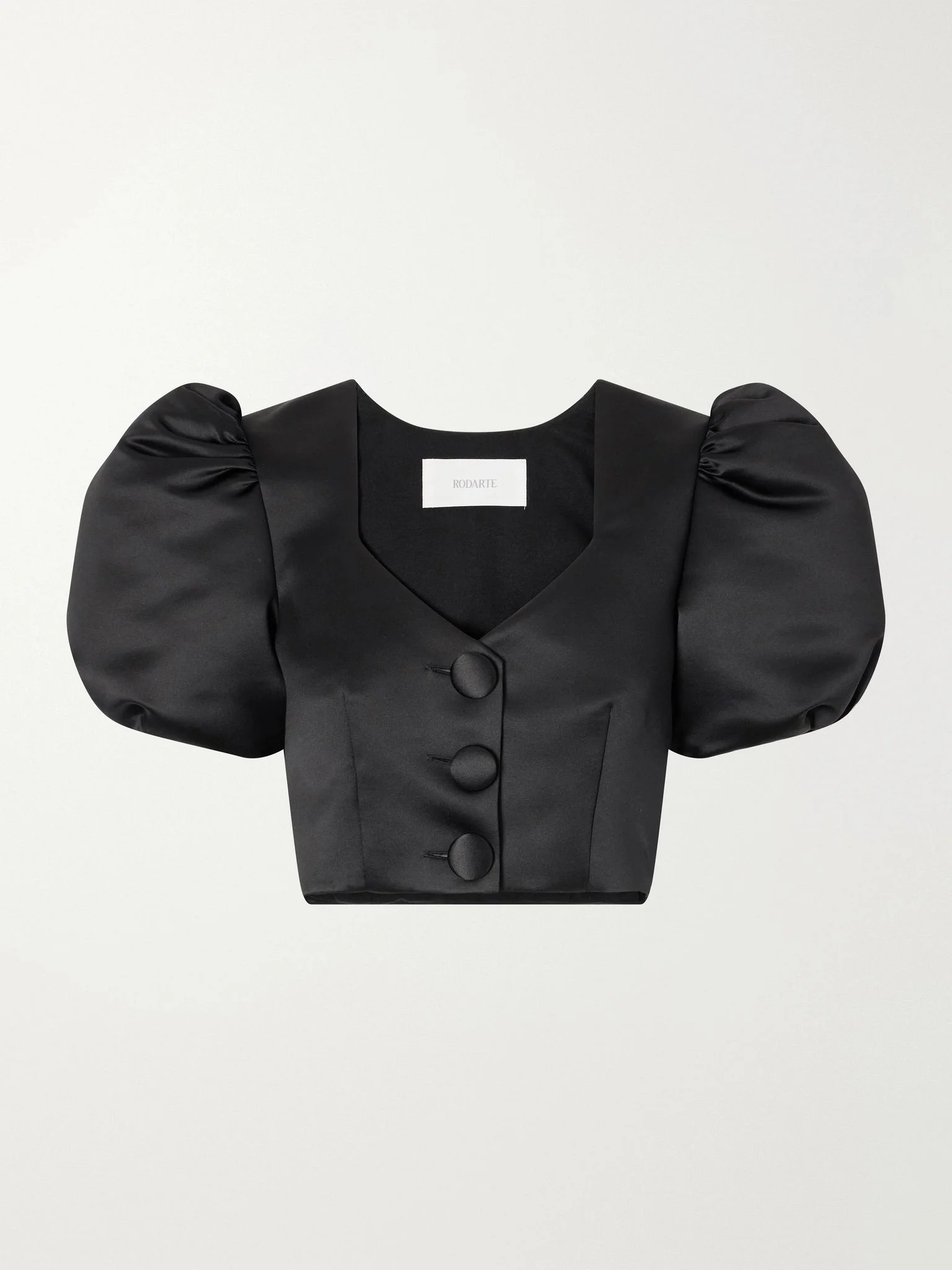 Cropped gathered satin blouse Black - 1