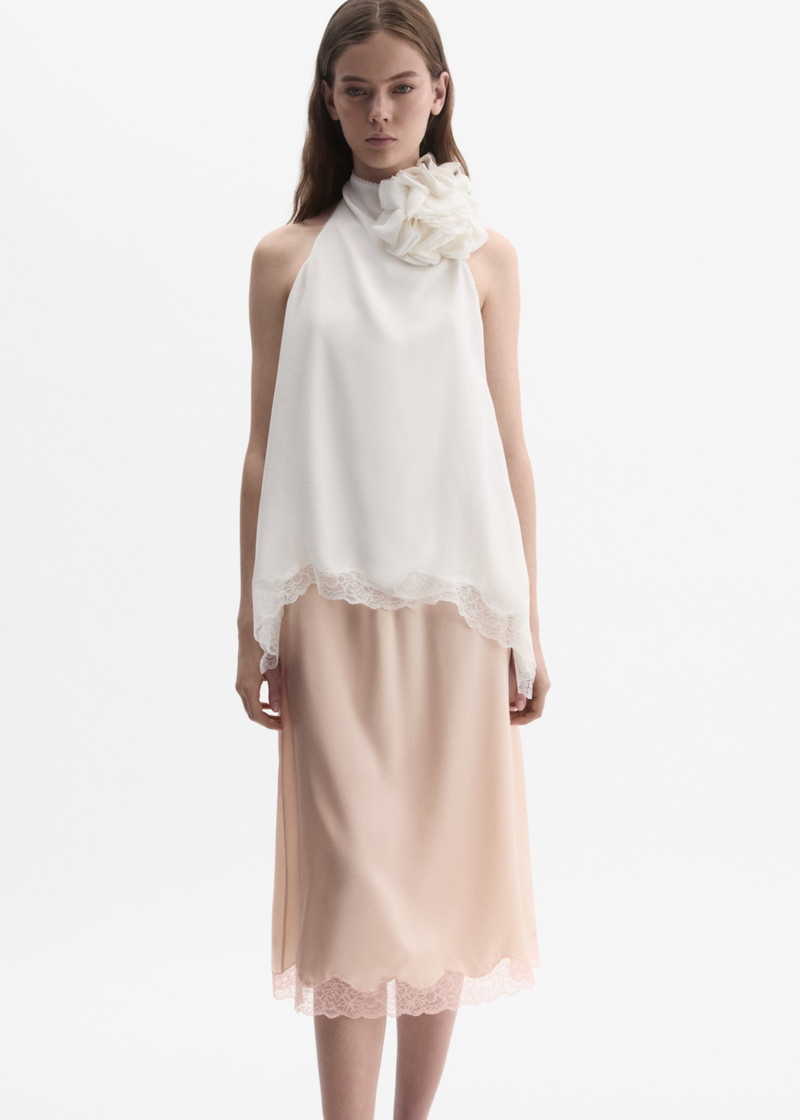 MAGDA BUTRYM Silk open-back lace-trim blouse in cream outlook