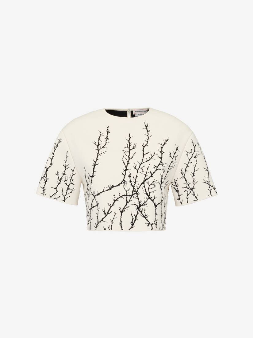 Women's Thorn Branches Crop Top in Ivory/black - 2
