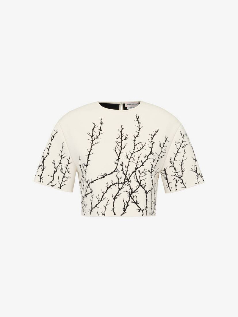 Alexander McQueen Women's Thorn Branches Crop Top in Ivory/black outlook