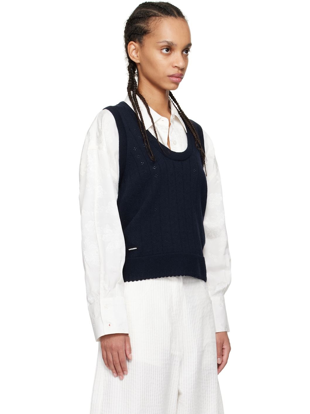 Navy Pointelle Tank Top - 2