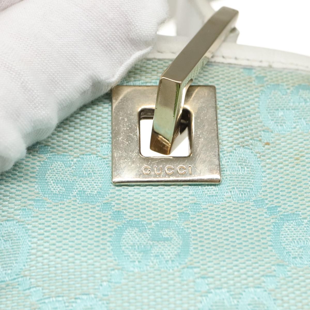 GUCCI GG Canvas Tote Bag Light Blue White Gold 002 002 - 10