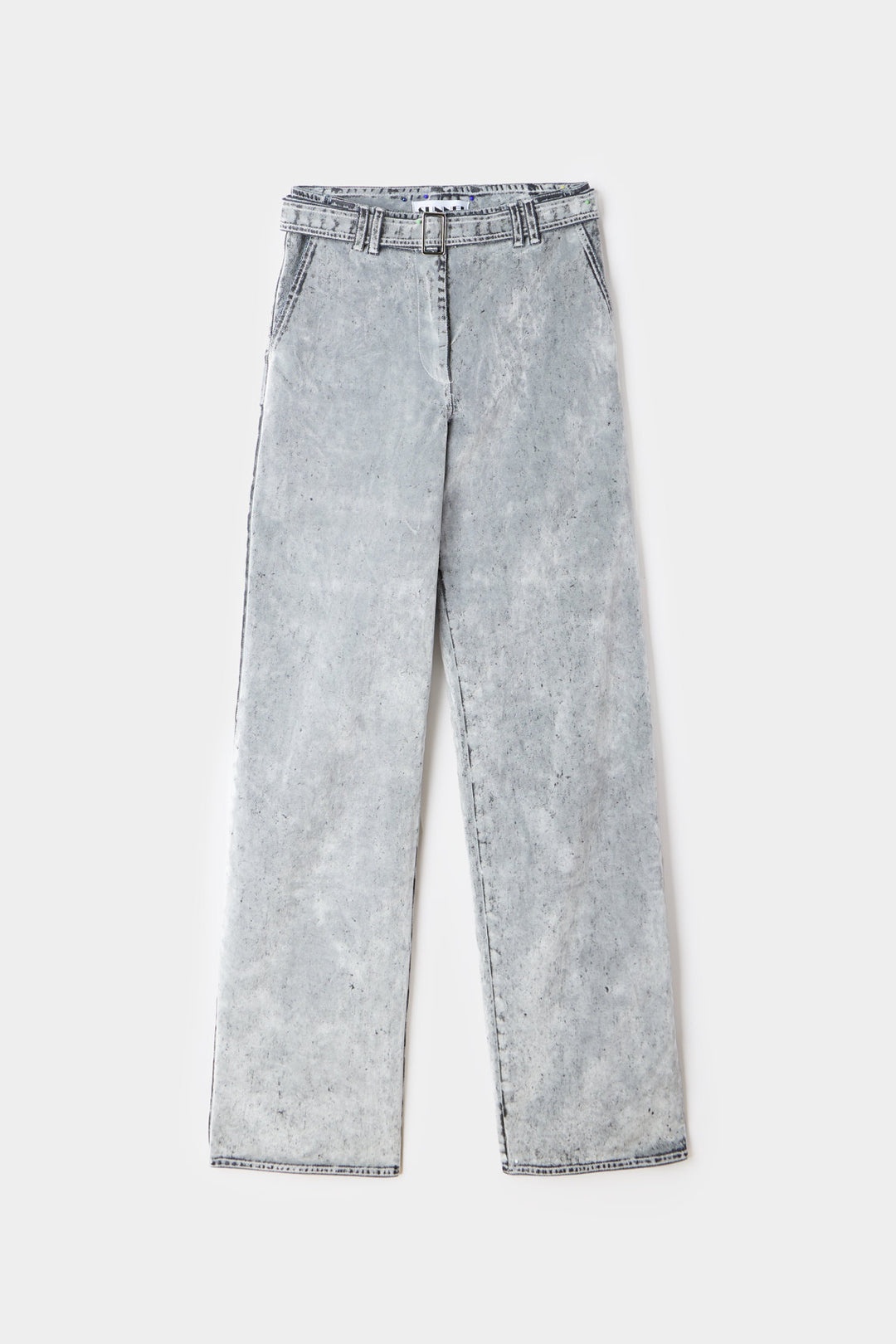 BELTED OVERSIZE PANTS / flocked denim / light grey - 1