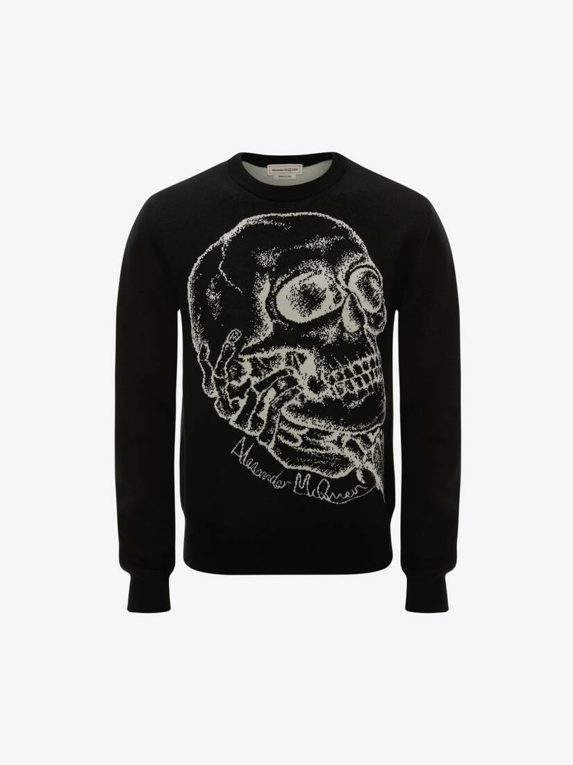 Skull Jacquard Jumper in Black/ivory - 1