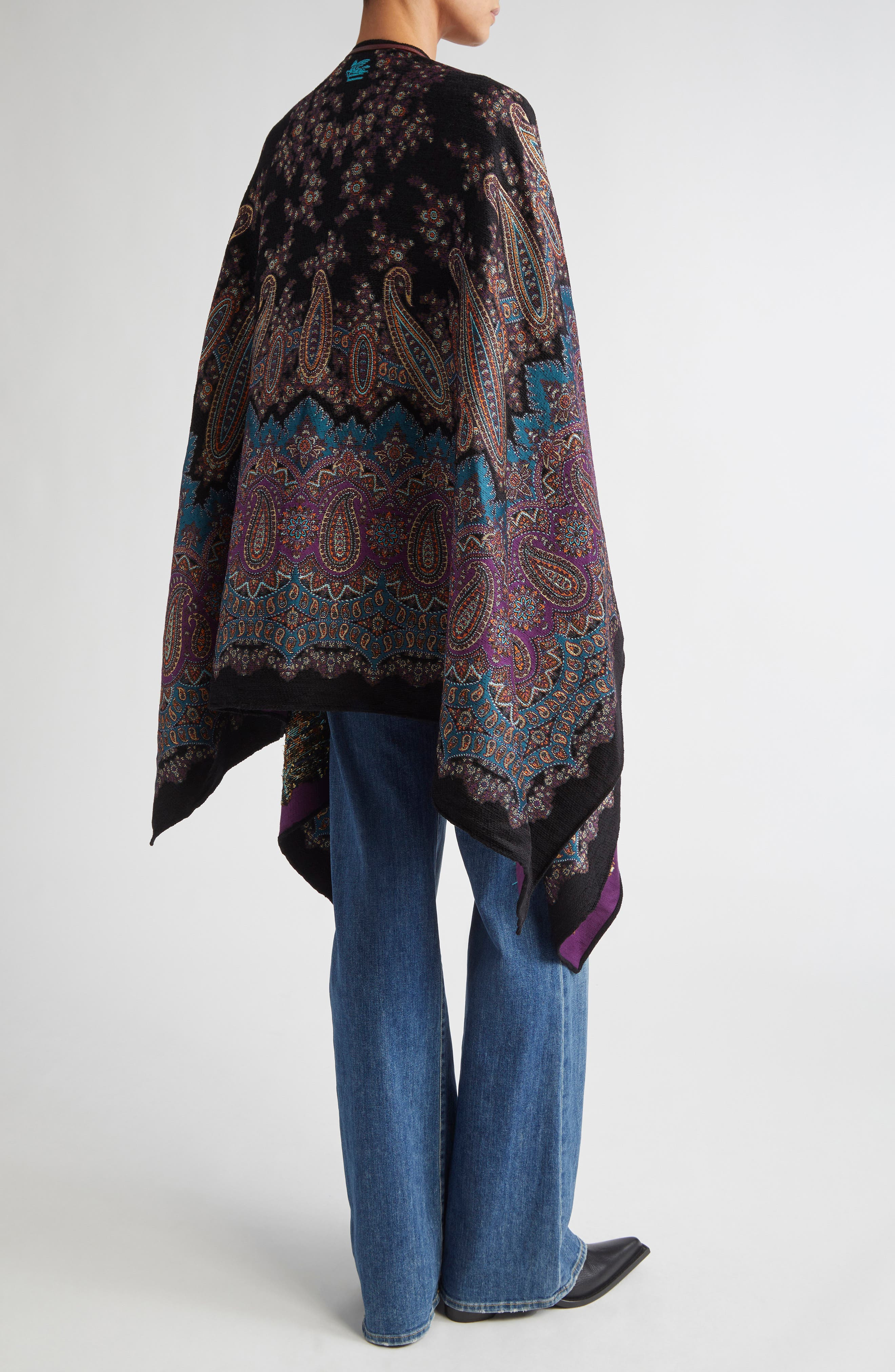 Etro Metallic Paisley Jacquard Cape in X0886 Print On Blue Base at Nordstrom - 2
