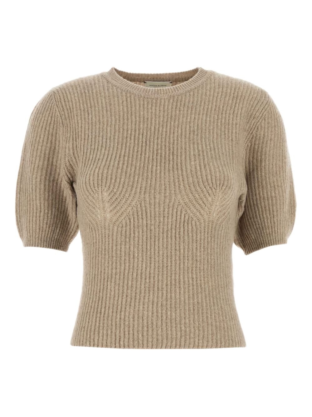 puff-sleeve ribbed T-shirt - 1