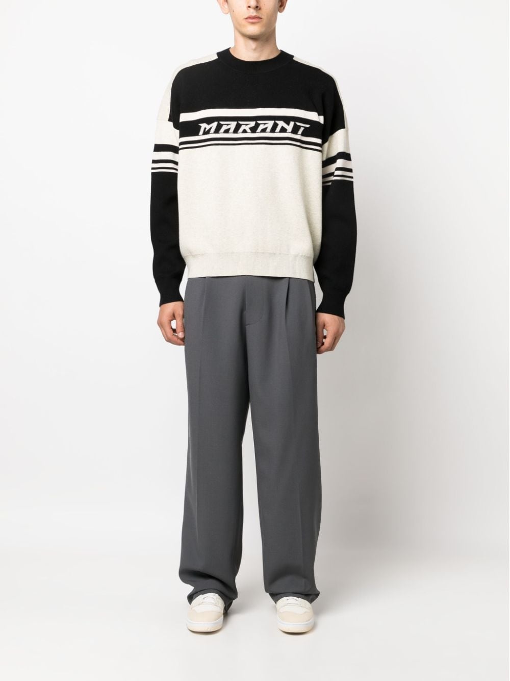 intarsia knit-logo stripe-detail jumper - 2