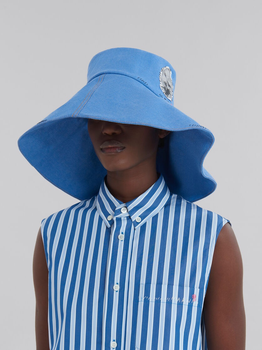 BLUE DENIM BUCKET HAT WITH MARNI MENDING - 2